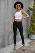 Plain High Waist Buttons Frayed Cropped Denim Jeans